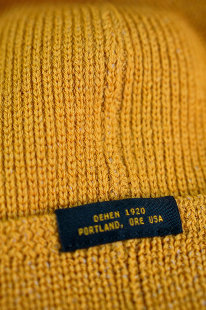 back side of yellow wool cap